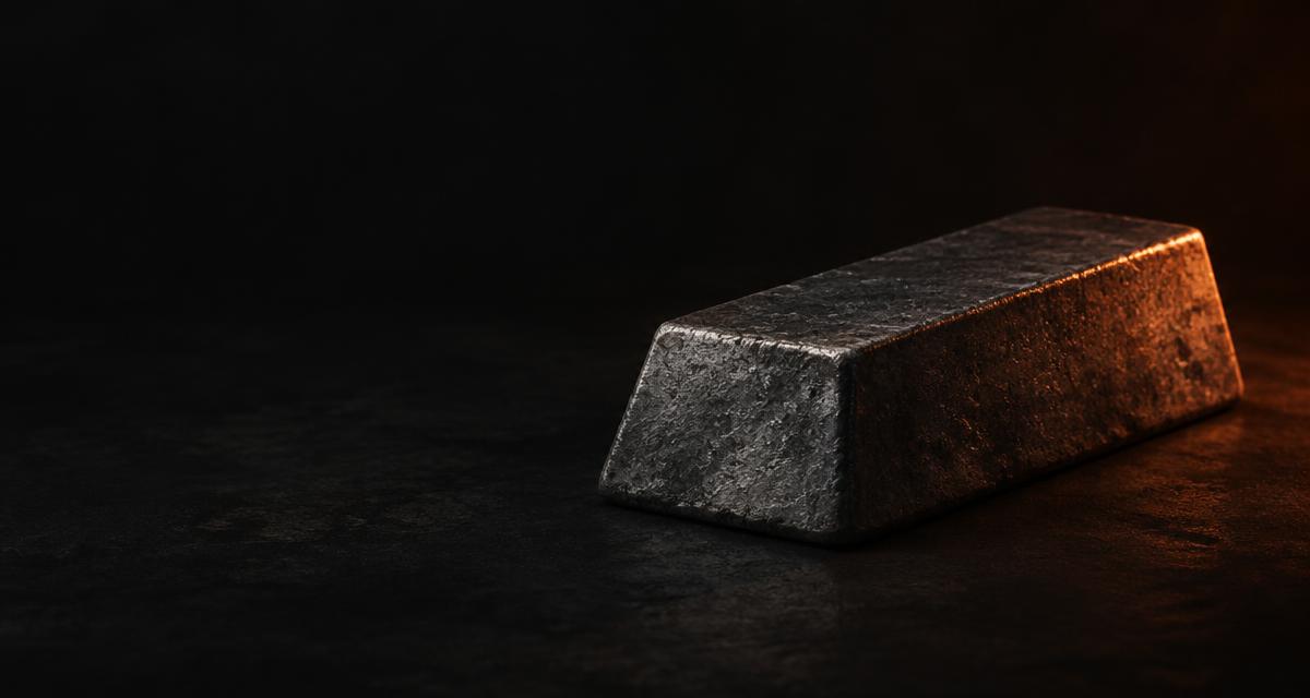 A lead metal ingot lit in rust tones against a dark background